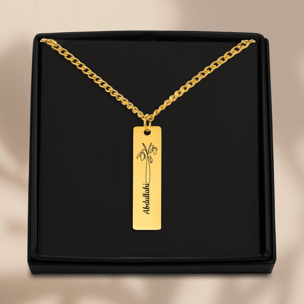 Cuban Vertical Bar Necklace with flowers